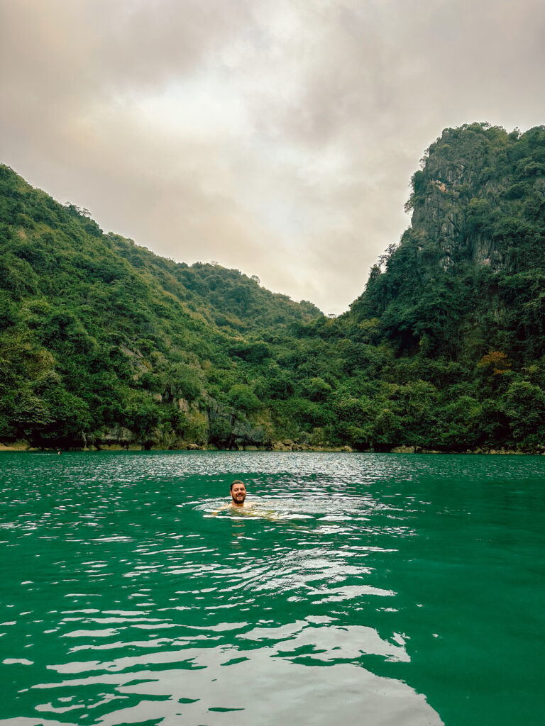 Swimming in Halong Bay near Cat Ba Island